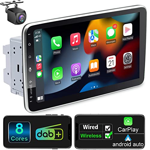 Autoradio mit Navi 10.1 Zoll Bildschirm Eingebaut DAB+ Android Auto & Wireless Carplay Doppel Din Radio Touch Display mit Bluetooth 8 Core 2G+32G Rom WiFi 4G GPS AM/FM RDS 2din von LEROAADZ