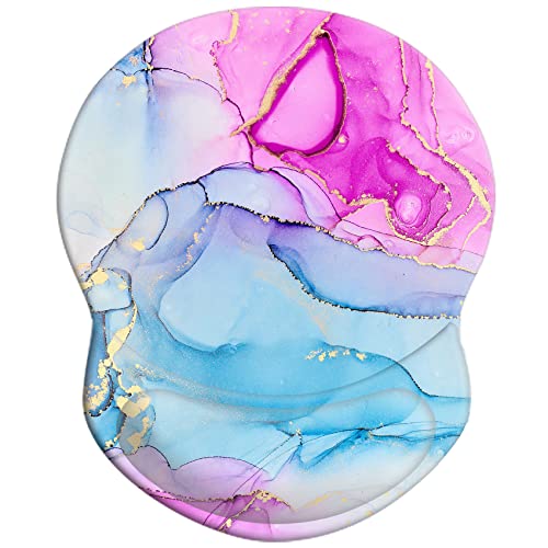 Mauspad mit Handgelenkstütze, rutschfeste Handgelenkauflage für Büro, Computer, Laptop und Mac, bequem und leicht, ergonomische Unterstützung, Mauspad (DL-Pink Blue Marble-3) von LESHIRY