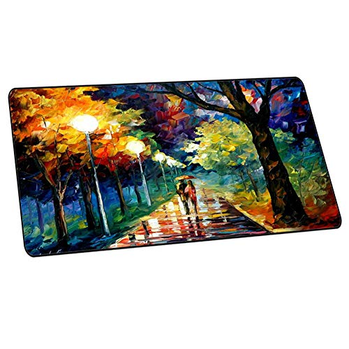 Mittelgroßes Gaming-Mauspad, erweitert, professionell, mittlere Größe, 69 x 30 x 1 cm, Maus-Tastatur-Pad mit genähten Kanten, rutschfeste Gummiunterseite, große Schreibtischunterlage (Ölgemälde) von LESHIRY