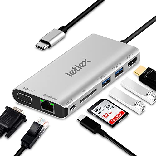 LETLEX Multifunktionaler 8 in 1 USB C Hub,Nahtlose 5Gbps Datenübertragung,Reibungslose Netzwerkverbindung,Ultra HD 4K Ausgang,USB OTG Unterstützung,für MacBook Pro oder Air, Chromebook, XPS (Grau) von LETLEX
