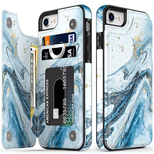 LETO iPhone SE 2020 Case,iPhone 7 Case,iPhone 8 Case,Leather Wallet Case with Opal Blue Marble Designs for Girls Women,Kickstand Card Slots Cover,Protective Phone Case for iPhone 7/8/SE 2020 von LETO
