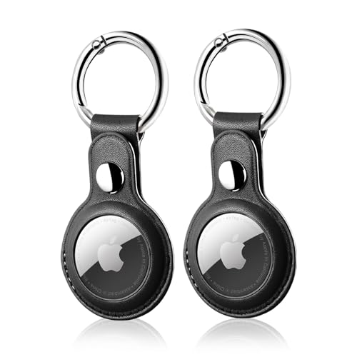 LETREEN 2er Pack Kompatibel mit Apple AirTag Anhänger, Leder Airtag Hülle mit Schlüsselanhänger (Schwarz) von LETREEN