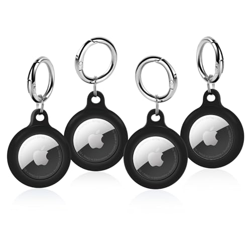 LETREEN Hülle für Apple AirTag Anhänger, 4 Stück Airtags Schlüsselanhänger Silikon Ganzkörper Kratzfest, Case Cover für Air Tag mit Key Ring, Schwarz von LETREEN