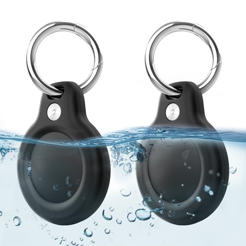 LETREEN Airtag Anhänger - 2er Pack wasserdichte Airtag Hülle mit Schlüsselanhänger für Apple AirTag - Schwarz von LETREEN
