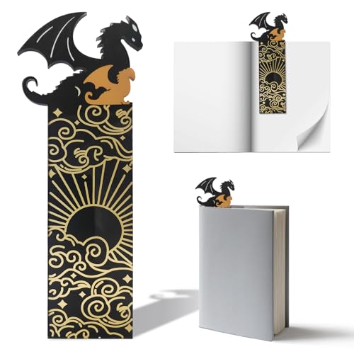 LETTERASHQP Lesezeichen Drachen Schwarz Gold Acryl Lesezeichen Personalisiert Cool Drachen Bookmark Doppelseitiges Lesezeichen Sonne Wolken Lesezeichen Buchmarker Bücherregal Dekoration Buchliebhaber von LETTERASHQP
