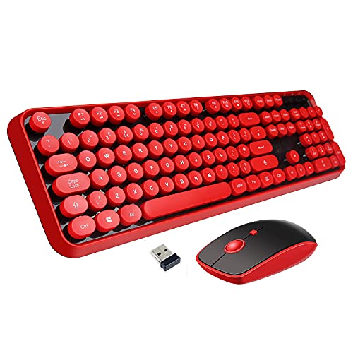 Letton Kabellose Tastatur-Maus-Kombination, 2,4 GHz Schreibmaschinentastatur, volle Größe, Bürocomputer Retro-Tastatur und niedliche Maus mit 3 dpi, für Mac, PC, Desktop, Laptop, rot Letton Kabellose Tastatur-Maus-Kombination, 2,4 GHz Schreibmaschinentastatur, volle Größe, Bürocomputer Retro-Tastatur und niedliche Maus mit 3 dpi, für Mac, PC, Desktop, Laptop, rot von LETTON
