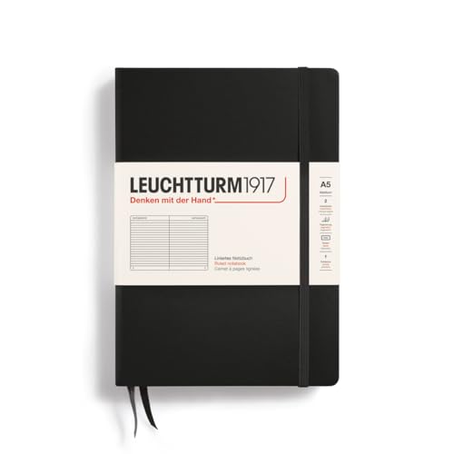 LEUCHTTURM1917 300612 Notizbuch Medium (A5), Hardcover, 251 nummerierte Seiten, Schwarz, liniert von LEUCHTTURM1917
