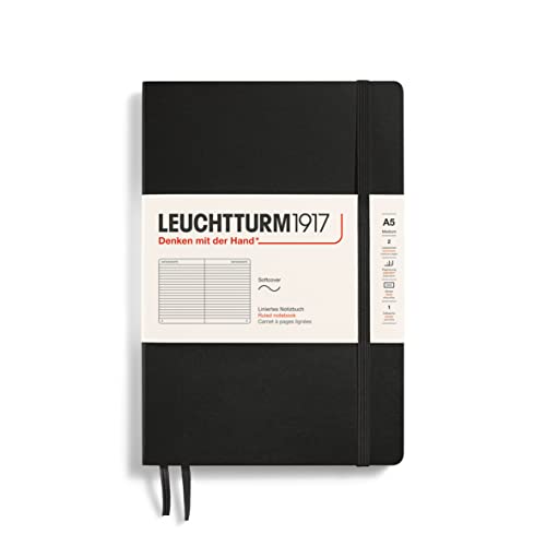 LEUCHTTURM1917 308290 Notizbuch Medium (A5), Softcover, 123 nummerierte Seiten, Schwarz, Liniert von LEUCHTTURM1917