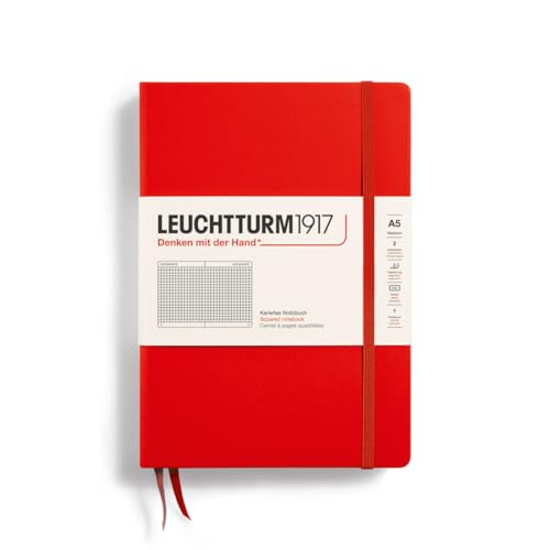 LEUCHTTURM1917 312564 Notizbuch Medium (A5), Hardcover, 251 nummerierte Seiten, Rot, kariert von LEUCHTTURM1917
