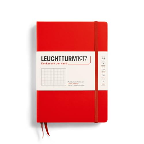 LEUCHTTURM1917 313627 Notizbuch Medium (A5), Hardcover, 251 nummerierte Seiten, Rot, dotted von LEUCHTTURM1917