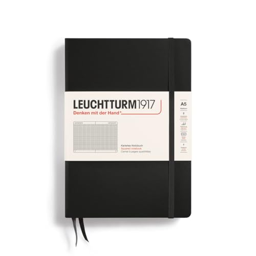 LEUCHTTURM1917 315928 Notizbuch Medium (A5), Hardcover, 251 nummerierte Seiten, Schwarz, kariert von LEUCHTTURM1917