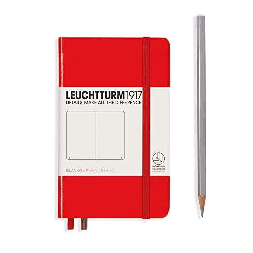 LEUCHTTURM1917 317345 Notizbuch Pocket (A6), Hardcover, 187 nummerierte Seiten, Rot, blanko von LEUCHTTURM1917