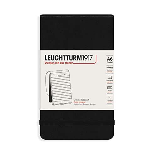 LEUCHTTURM1917 327986 Notizblock Pocket (A6), Hardcover, 184 nummerierte Seiten, liniert, Schwarz von LEUCHTTURM1917