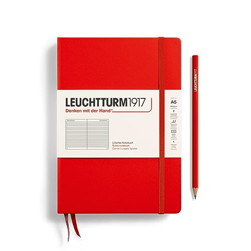 LEUCHTTURM1917 332933 Notizbuch Medium (A5), Hardcover, 251 nummerierte Seiten, Rot, liniert von LEUCHTTURM1917