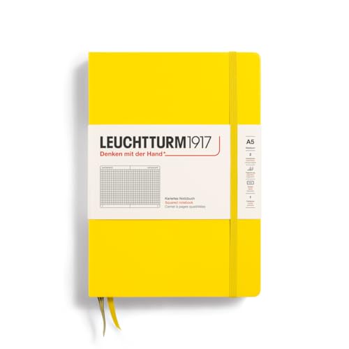 LEUCHTTURM1917 344799 Notizbuch Medium (A5), Hardcover, 251 nummerierte Seiten, Zitrone, kariert von LEUCHTTURM1917