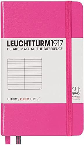 LEUCHTTURM1917 348105 Notizbuch Pocket (A6), Hardcover, 187 nummerierte Seiten, New Pink, liniert von LEUCHTTURM1917