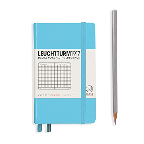 LEUCHTTURM1917 357476 Notizbuch Pocket (A6), Hardcover, 187 nummerierte Seiten, Ice Blue, kariert von LEUCHTTURM1917