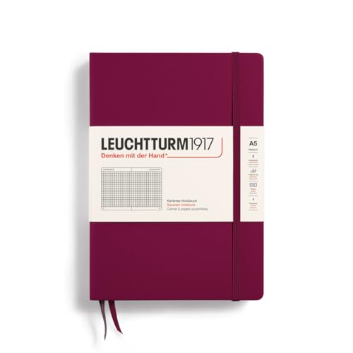 LEUCHTTURM1917 359694 Notizbuch Medium (A5) Hardcover, 251 nummerierte Seiten, kariert, Port Red von LEUCHTTURM1917