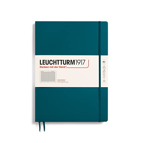 LEUCHTTURM1917 359789 Notizbuch Master Slim (A4+) Hardcover, 123 nummerierte Seiten, Pacific Green, kariert von LEUCHTTURM1917