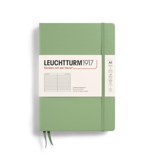 LEUCHTTURM1917 361582 Notizbuch Medium (A5), Hardcover, 251 nummerierte Seiten, Salbei, liniert von LEUCHTTURM1917