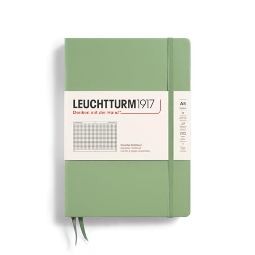 LEUCHTTURM1917 361583 Notizbuch Medium (A5), Hardcover, 251 nummerierte Seiten, Salbei, kariert von LEUCHTTURM1917