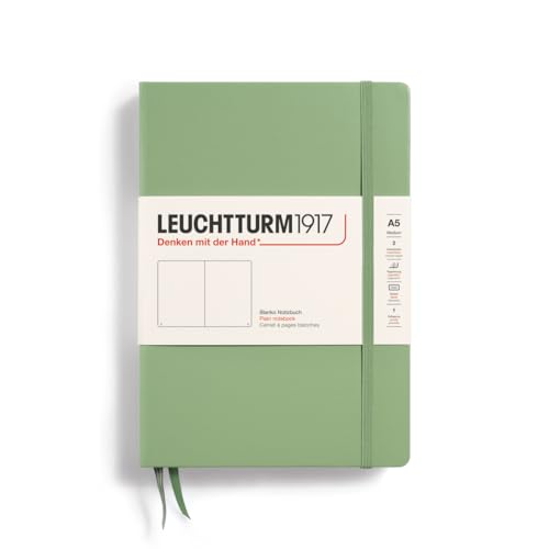 LEUCHTTURM1917 361585 Notizbuch Medium (A5), Hardcover, 251 nummerierte Seiten, Salbei, blanko von LEUCHTTURM1917