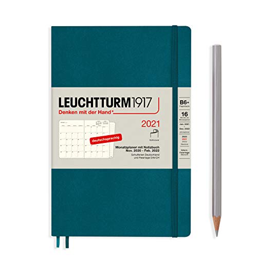 LEUCHTTURM1917 362122 Monatsplaner Paperback (B6+) Softcover, 16 Monate, Pacific Green, Deutsch von LEUCHTTURM1917