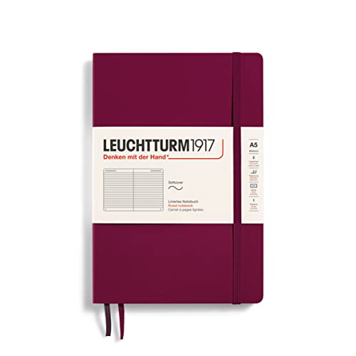 LEUCHTTURM1917 362834 Notizbuch Medium (A5), Softcover, 123 nummerierte Seiten, Port Red, Liniert von LEUCHTTURM1917