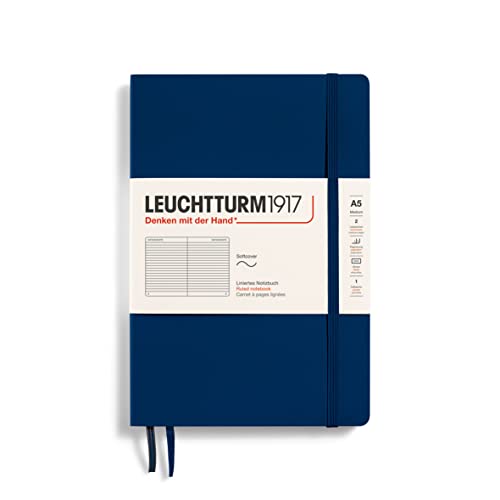 LEUCHTTURM1917 362840 Notizbuch Medium (A5), Softcover, 123 nummerierte Seiten, Marine, Liniert von LEUCHTTURM1917