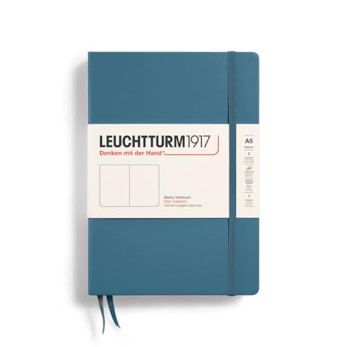 LEUCHTTURM1917 363333 Notizbuch Medium (A5), Hardcover, 251 nummerierte Seiten, Stone Blue, blanko von LEUCHTTURM1917