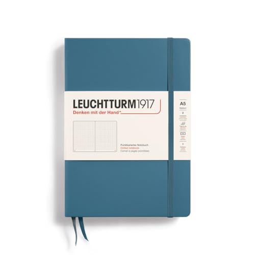 LEUCHTTURM1917 363334 Notizbuch Medium (A5), Hardcover, 251 nummerierte Seiten, Stone Blue, dotted von LEUCHTTURM1917