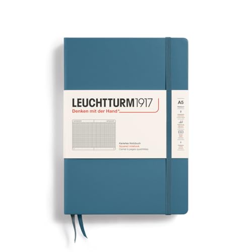 LEUCHTTURM1917 363336 Notizbuch Medium (A5), Hardcover, 251 nummerierte Seiten, Stone Blue, kariert von LEUCHTTURM1917