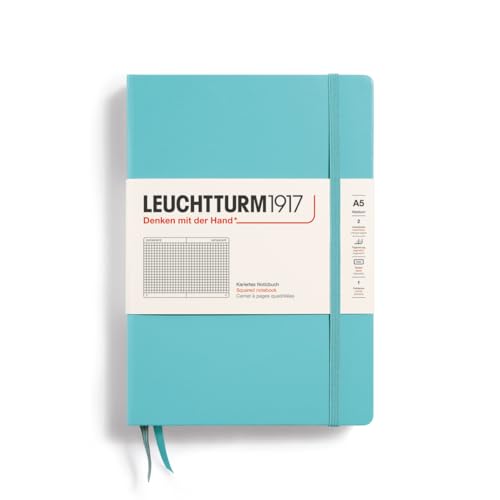 LEUCHTTURM1917 363393 Notizbuch Medium (A5), Hardcover, 251 nummerierte Seiten, Aquamarine, kariert von LEUCHTTURM1917
