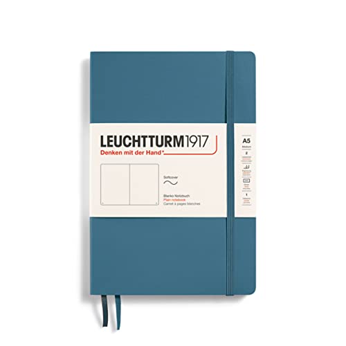 LEUCHTTURM1917 363398 Notizbuch Medium (A5), Softcover, 123 nummerierte Seiten, Stone Blue, blanko von LEUCHTTURM1917