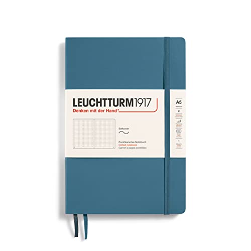 LEUCHTTURM1917 363399 Notizbuch Medium (A5), Softcover, 123 nummerierte Seiten, Stone Blue, dotted von LEUCHTTURM1917