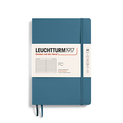 LEUCHTTURM1917 363400 Notizbuch Medium (A5), Softcover, 123 nummerierte Seiten, Stone Blue, liniert von LEUCHTTURM1917