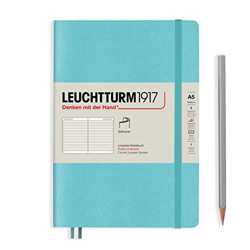 LEUCHTTURM1917 363408 Notizbuch Medium (A5), Softcover, 123 nummerierte Seiten, Aquamarine, liniert von LEUCHTTURM1917