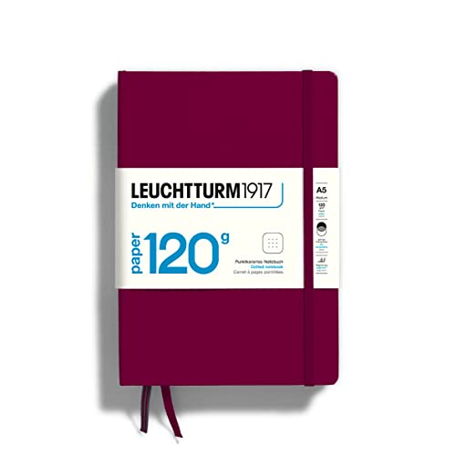 LEUCHTTURM1917 363535 Notizbuch Medium (A5) 120 g/m² Paper Edition, Hardcover, 203 nummerierte Seiten, Port Red, dotted von LEUCHTTURM1917