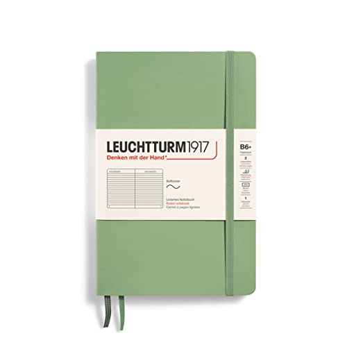 LEUCHTTURM1917 363933 Notizbuch Paperback (B6+), Softcover, 123 nummerierte Seiten, Salbei, Liniert von LEUCHTTURM1917