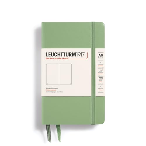 LEUCHTTURM1917 363943 Notizbuch Pocket (A6), Hardcover, 187 nummerierte Seiten, Salbei, Blanko von LEUCHTTURM1917