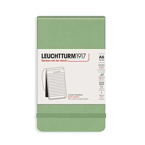 LEUCHTTURM1917 364428 Notizblock Pocket (A6), Hardcover, 94 nummerierte Seiten, liniert, Salbei von LEUCHTTURM1917