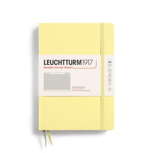 LEUCHTTURM1917 365487 Notizbuch Medium (A5), Hardcover, 251 nummerierte Seiten, Vanilla, kariert von LEUCHTTURM1917