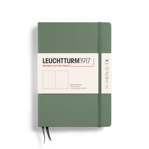 LEUCHTTURM1917 365488 Notizbuch Medium (A5), Hardcover, 251 nummerierte Seiten, Olive, blanko von LEUCHTTURM1917