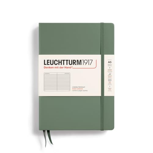 LEUCHTTURM1917 365490 Notizbuch Medium (A5), Hardcover, 251 nummerierte Seiten, Olive, liniert von LEUCHTTURM1917