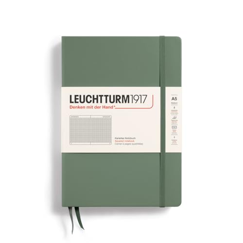 LEUCHTTURM1917 365491 Notizbuch Medium (A5), Hardcover, 251 nummerierte Seiten, Olive, kariert von LEUCHTTURM1917