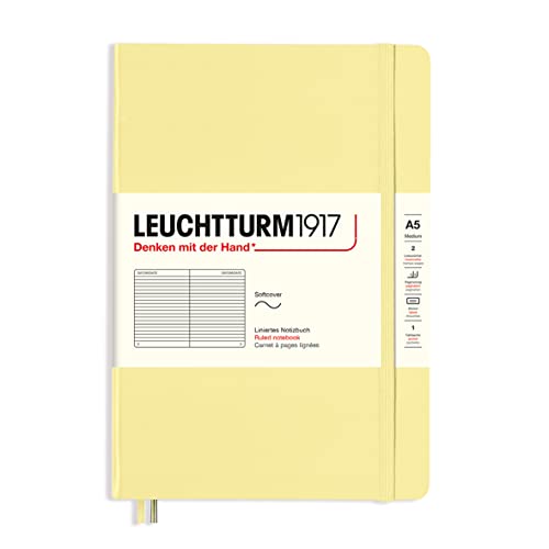 LEUCHTTURM1917 365502 Notizbuch Medium (A5), Softcover, 123 nummerierte Seiten, Vanilla, liniert von LEUCHTTURM1917