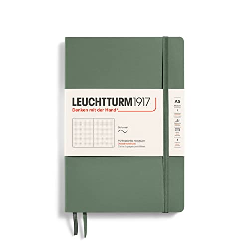 LEUCHTTURM1917 365504 Notizbuch Medium (A5), Softcover, 123 nummerierte Seiten, Olive, dotted von LEUCHTTURM1917
