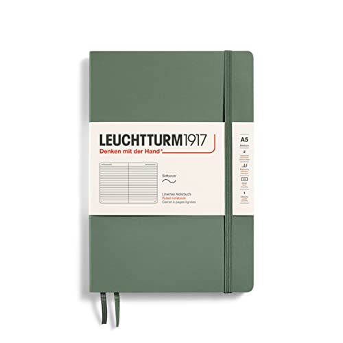 LEUCHTTURM1917 365505 Notizbuch Medium (A5), Softcover, 123 nummerierte Seiten, Olive liniert von LEUCHTTURM1917