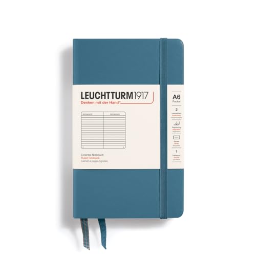 LEUCHTTURM1917 365631 Notizbuch Pocket (A6), Hardcover, 187 nummerierte Seiten, Stone Blue, Liniert von LEUCHTTURM1917
