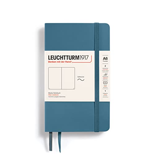 LEUCHTTURM1917 365648 Notizbuch Pocket (A6), Softcover, 123 nummerierte Seiten, Stone Blue, Blanko von LEUCHTTURM1917